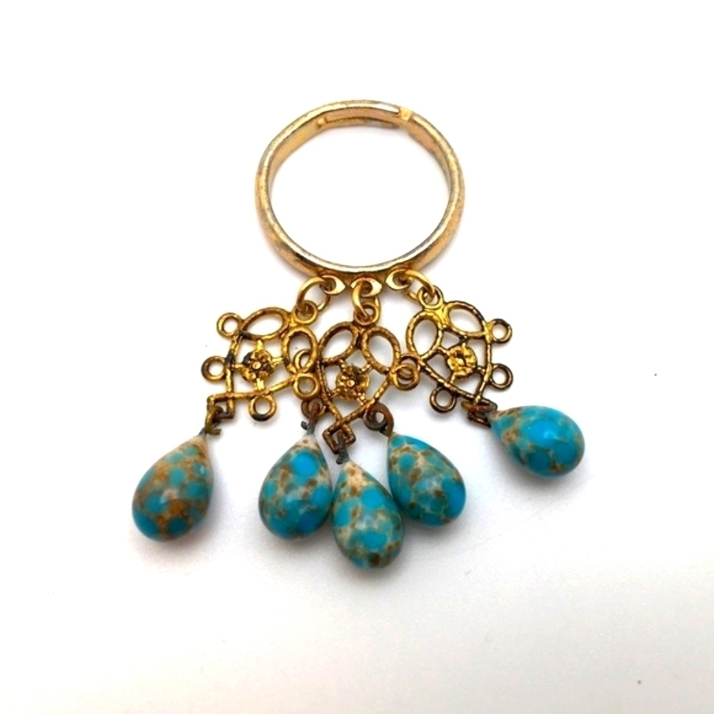 Adjustable Dangly Pinky Ring, Teardrop Glass Beads